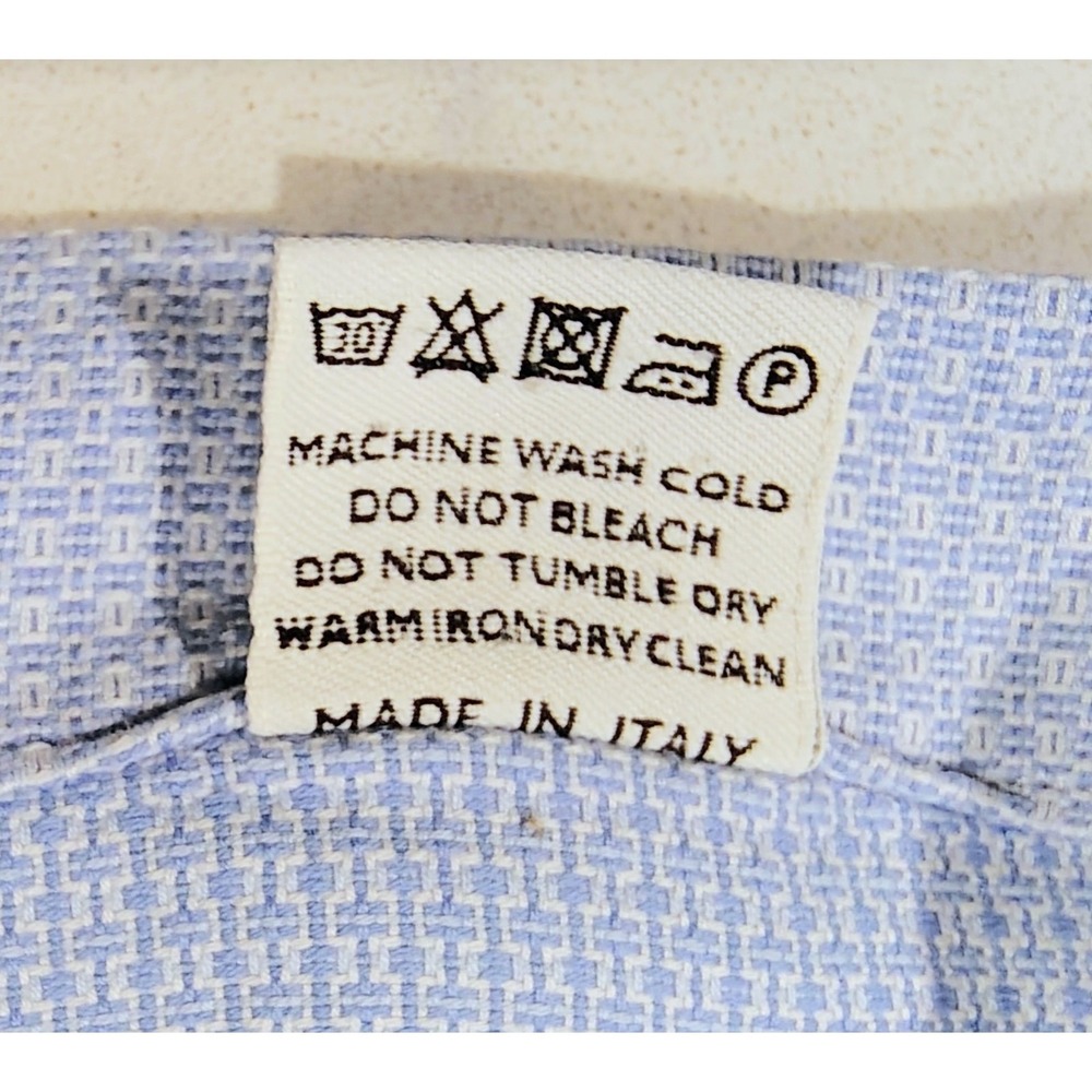 Canali 1934 Blue Dress Shirt Men's Size 15.5  Long Sleeve Cotton Geometric Print - Picture 7 of 12